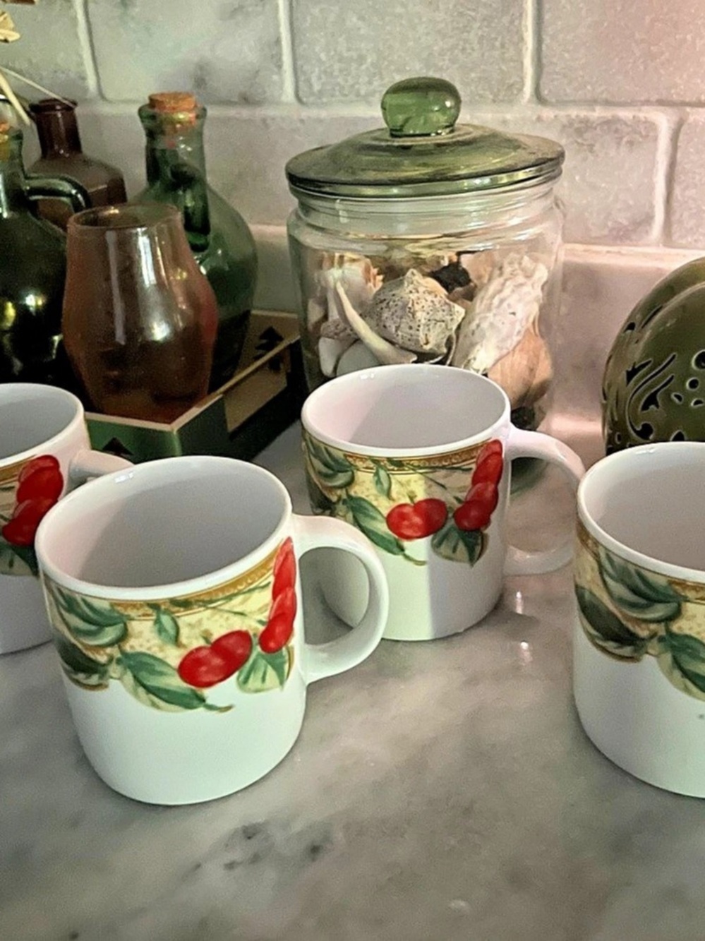 Gibson Fruit Grove Cherry Coffee Mug Set of 4 White & Red